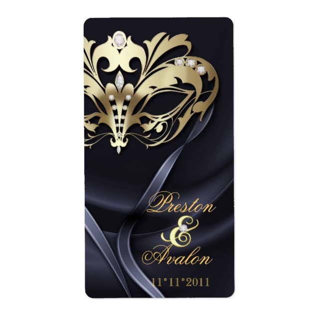 Étiquette de vin Mariage à bijoux en or masqué (Devant)