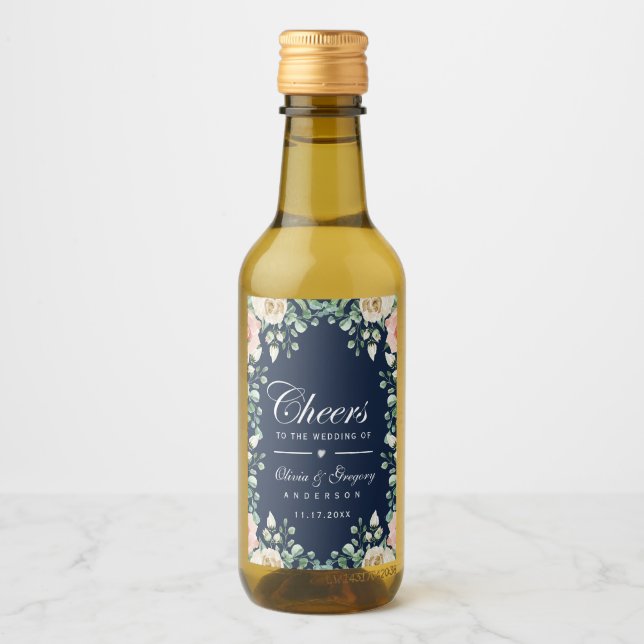 Étiquette de vin Mariage bleu bleu bleu marine ros (Devant)
