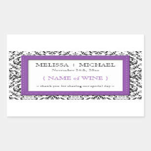 Étiquette de vin Mariage damassé mauve pointu