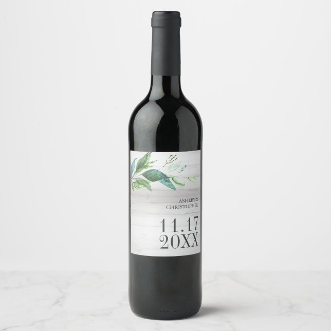 Étiquette de vin Mariage de feuille vert rustique  (Devant)