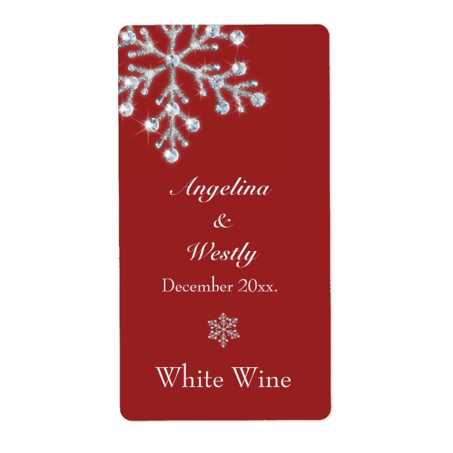 Étiquette de vin Mariage de snowflake d'hiver (Devant)