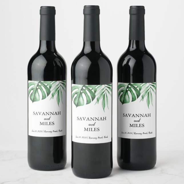 Étiquette de vin Mariage de verdure tropicale (Bouteilles)
