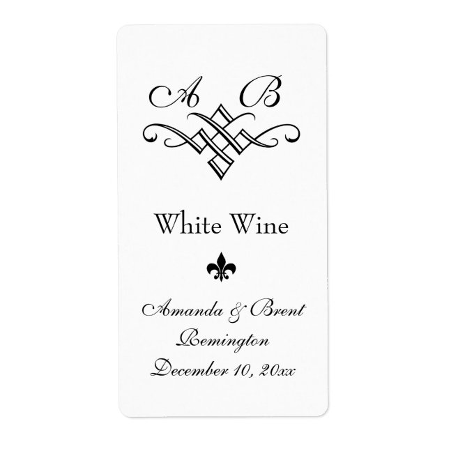 Étiquette de vin Mariage Monogramme (blanc) (Devant)