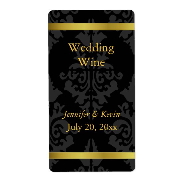Étiquette de vin Mariage noir et or (Devant)