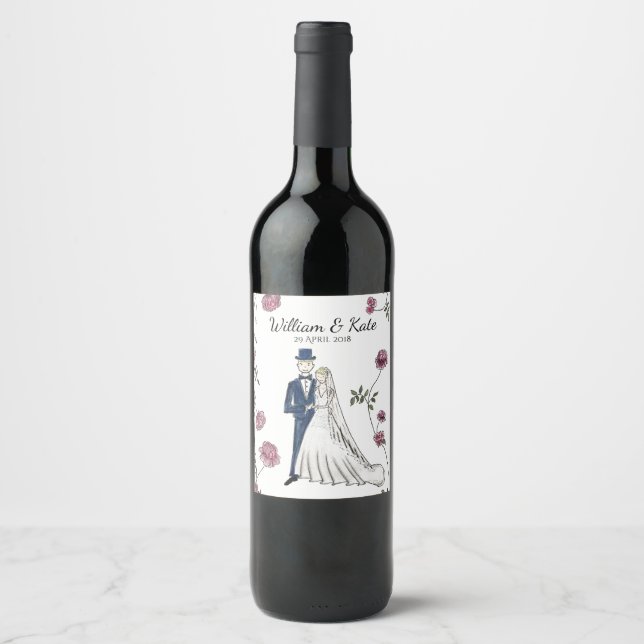 Étiquette de vin Mariage personnalisé (Devant)