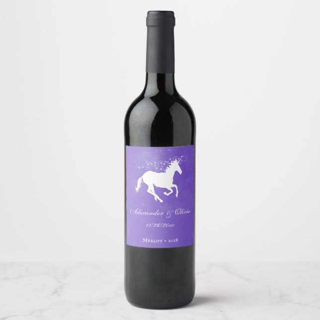 Étiquette de vin Mariage Unicorne violet (Devant)