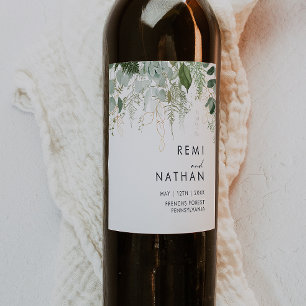 Étiquette de vin Mariage verdoyant et feuille d'or