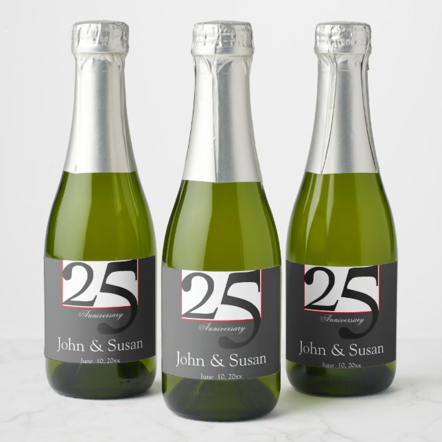 Étiquette de vin moderne du 25e anniversaire (Bouteilles)