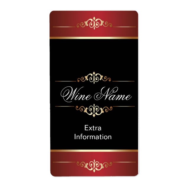 Étiquette de vin noir rouge or classique (Devant)