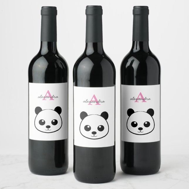 Étiquette de vin Panda Mignon – Animal à monogramm (Bouteilles)