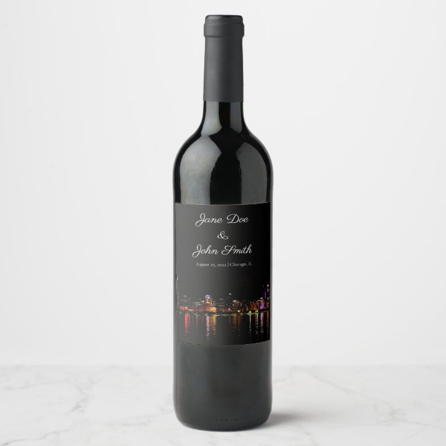 Étiquette de vin personnalisé Chicago Skyline (Devant)