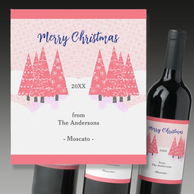 Étiquette de vin rose moderne de Noël Arbres (Créateur téléchargé)