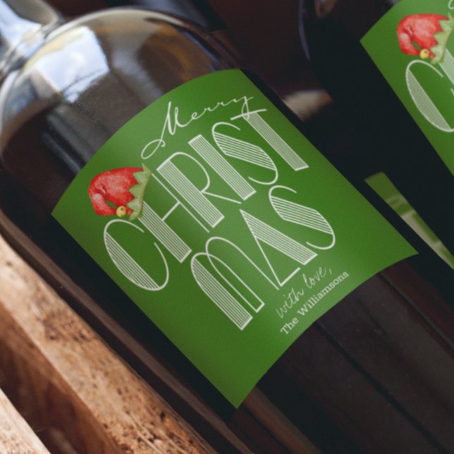 Étiquette de vin verte typographie rétro Joyeux No (Créateur téléchargé)