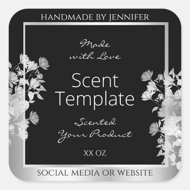 Étiquette d'emballage de produits floraux noir cla (Devant)