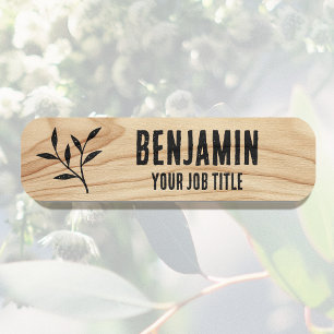 Étiquette d'employé personnalisée botanique noire 