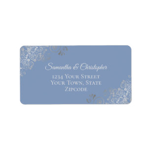 Étiquette Dentelle d'argent sur Dusty Blue Elegant Mariage A