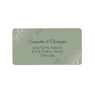 Étiquette Dentelle d'argent sur Sage Green Élégante Adresse