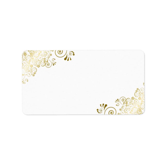 Étiquette Dentelle d'or sur blanc Elegant Blank Adresse Mari (Devant)
