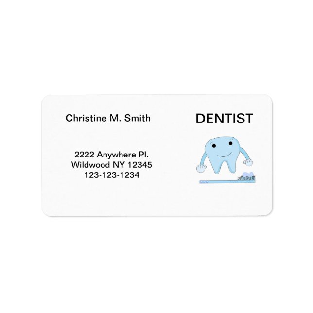 Étiquette Dentiste Smiley dent et brosse à dents (Devant)