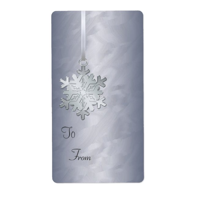 Étiquette d'étiquette cadeau Silver Snowflake Silv (Devant)