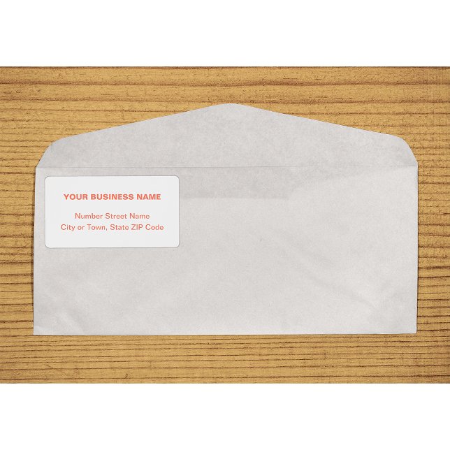 Étiquette d'expédition orange à texte centré (Center aligned orange plain text business shipping label on envelope)