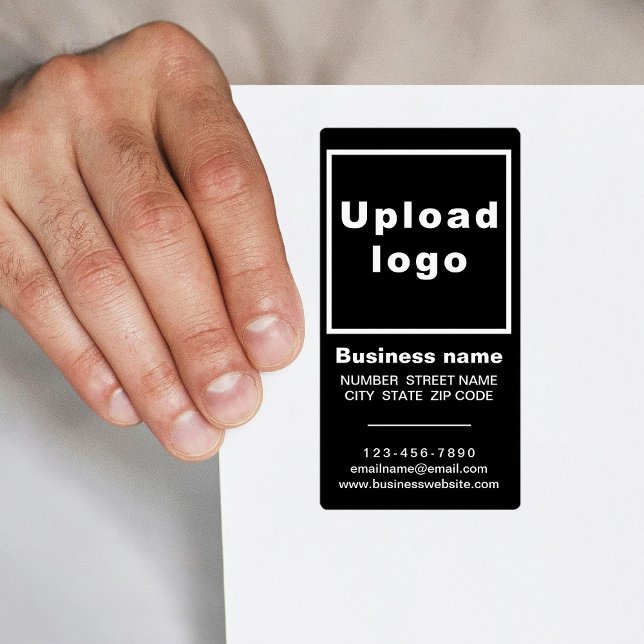 Étiquette d'expédition portrait noir de la marque  (Black portrait shipping label with your business brand)