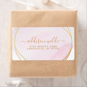 Etiquette d'expédition Rose Pâle Script Aquarelle