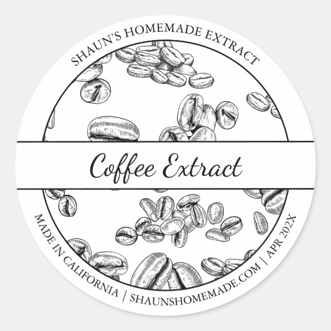 Étiquette d'extraction de café en croquis noir et  (Devant)
