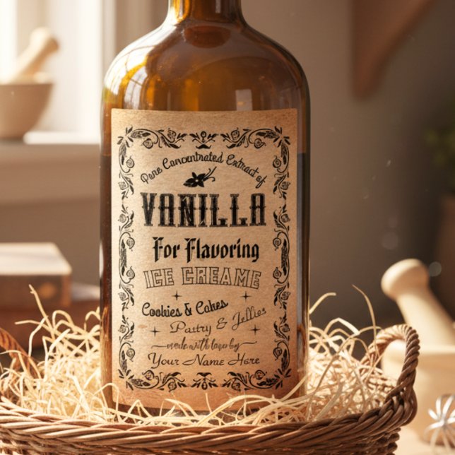 étiquette d'extraction de vanille Vintage kraft (Créateur téléchargé)