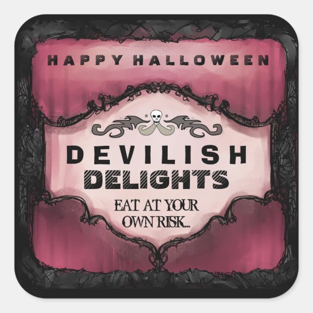 Étiquette d'Halloween - Rouge et Noir Grand Carré (Devant)