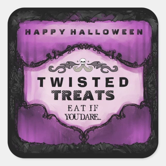 Étiquette d'Halloween - violet et noir grand Carré (Devant)