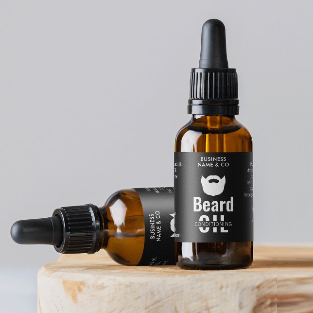 Étiquette d'huile de barbe noire 1 OZ 30ml Bouteil (Add your product ingredients, brand name and custom text to make professional product labels)