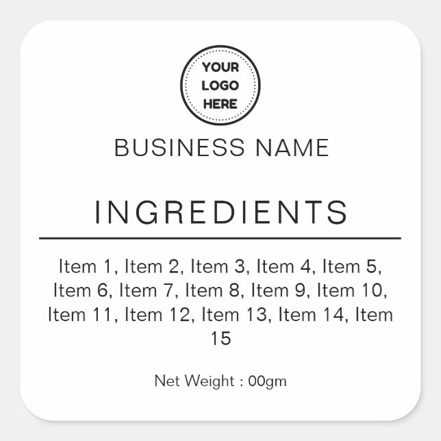 Étiquette d'ingrédients avec logo blanc moderne (Devant)