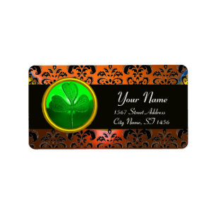 Étiquette DOMMAQUES ORANGE VERT AVEC SHAMROCK, noir