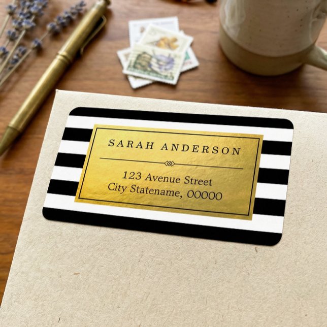 Étiquette d'or classique et bandes blanches noires (Créateur téléchargé)