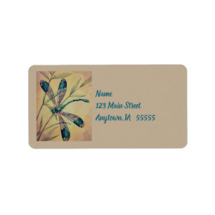 Étiquette Dragonfly vintage no 4 et Foliage Watercolor Art