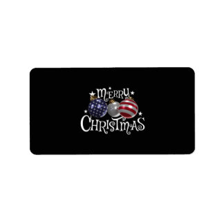 Étiquette Drapeau Américain Joyeux Noël Arbre Boules US Patr