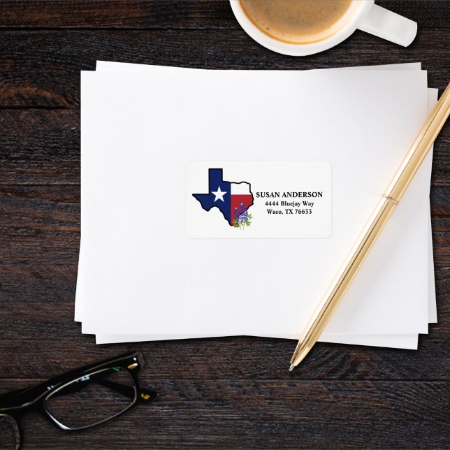 Étiquette Drapeau de l'état du Texas avec la fleur d'état Bl (Créateur téléchargé)