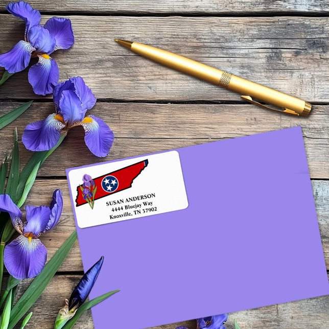 Étiquette Drapeau d'état du Tennessee et fleur pourpre Iris (Créateur téléchargé)