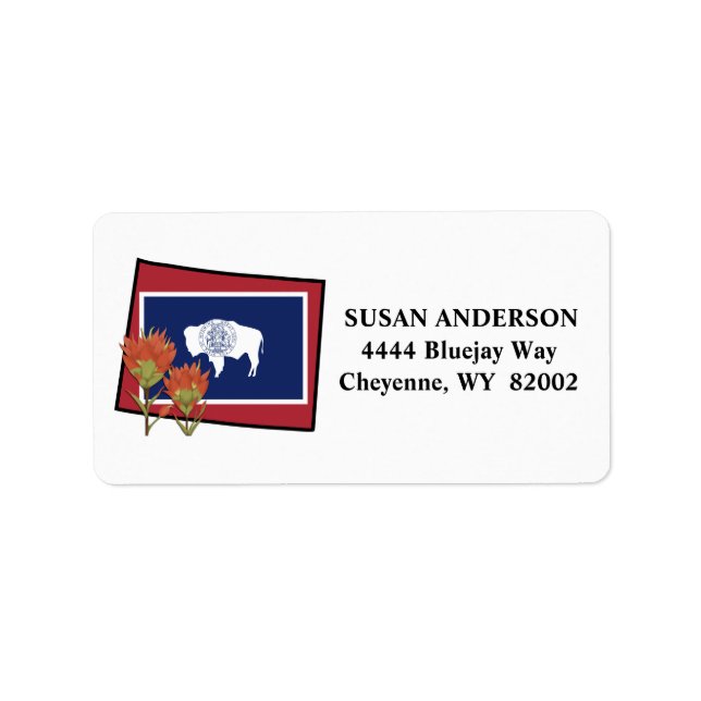 Étiquette Drapeau du Wyoming avec pinceau indien Fleur d'Eta (Devant)