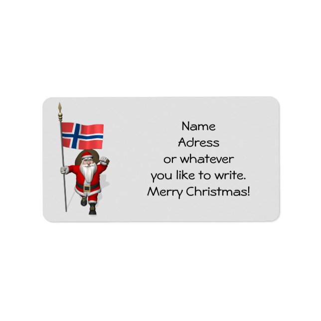 Étiquette Drôle Père Noël Avec Drapeau De Norvège (Devant)