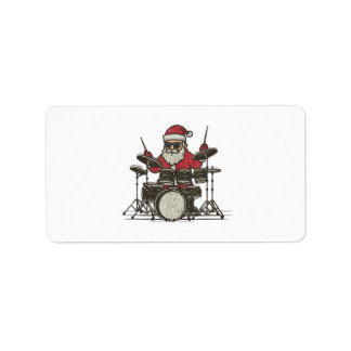 Étiquette Drummer Christmas Funny Vintage Santa Playing Drum