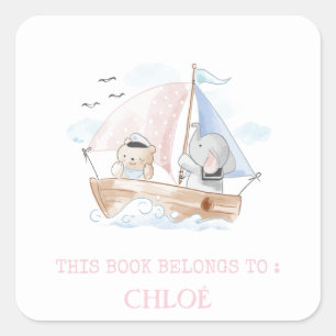 ÉTIQUETTE DU LIVRE : BATEAU AVEC OURS ET ÉLÉPHANT