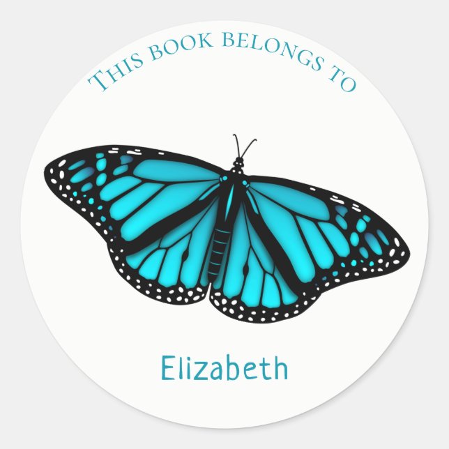 étiquette du livre enfant w papillon bleu turquois (Devant)
