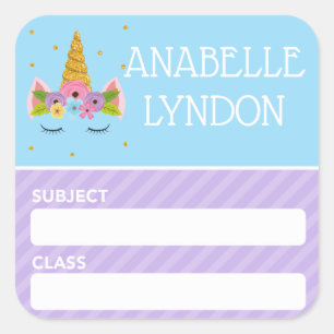 Étiquette du nom de l'école enfant Unicorn Coule