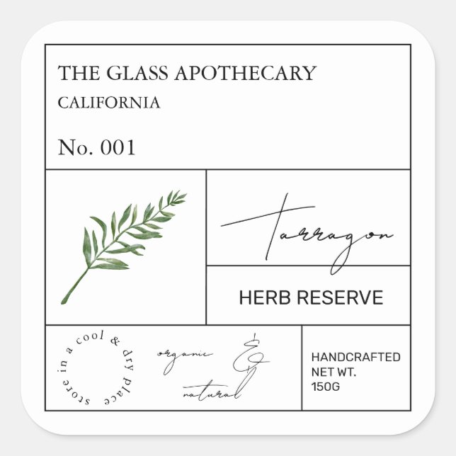 Étiquette du Tarragon d'Apothecary (Devant)