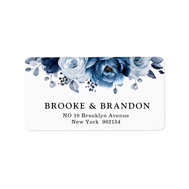 Étiquette Dusty Blue Slate Navy Floral Botanal Mariage (Devant)
