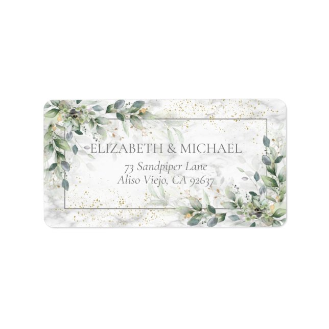 Étiquette Dusty Botanical Greenery Gold Marble Adresse (Devant)