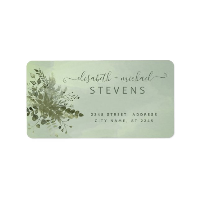 Étiquette Eau chic vert vert eucalyptus script couple (Devant)