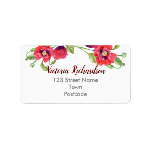 Étiquette Eau-couleur Rouge Poppies Floral Illustration
